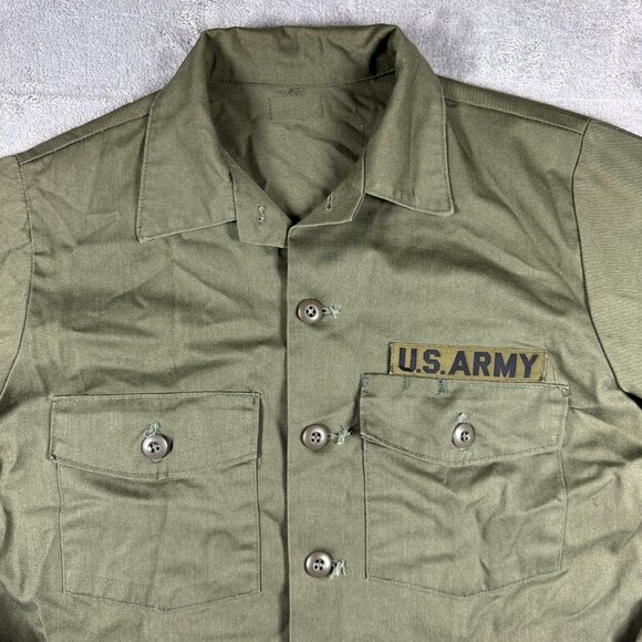Vintage U.S. Army OG-107 Utility Shirt Jacket Green Military Fatigue Cotton L - Picture 4 of 9